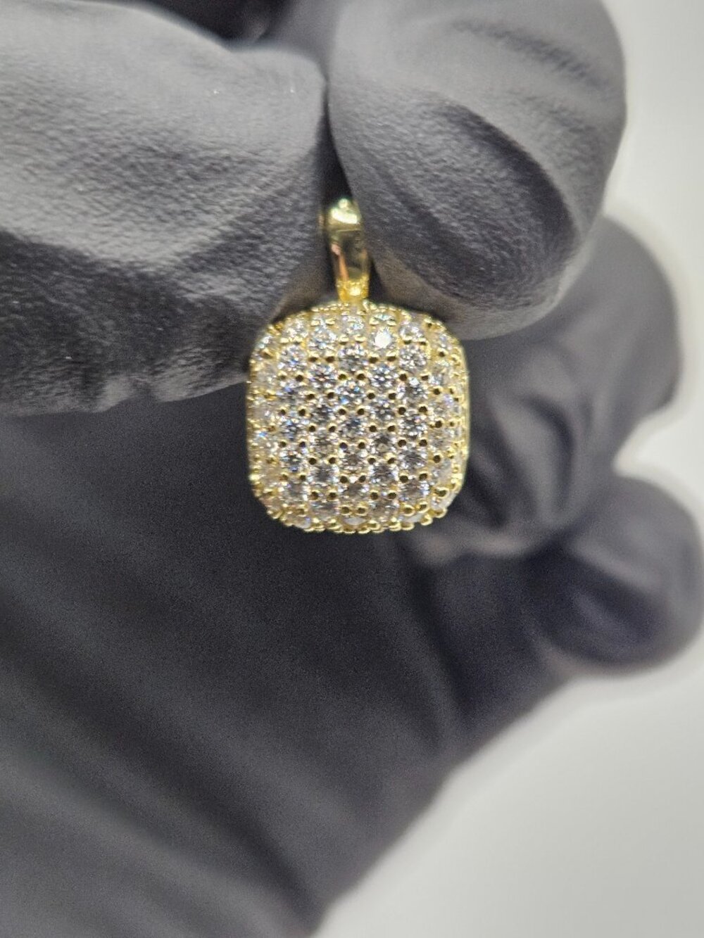925 Silver 14K Gold Pave Moissanite Cushion Cluster Pendant Passes Tester